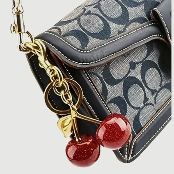 Big Quality Glitter Red Cherry & Gold Keychain - Picture 8 of 9